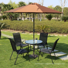 Outdoor Garden 5mm Water Wave Tempered Glass Round table and Steel Arm Stack Chair